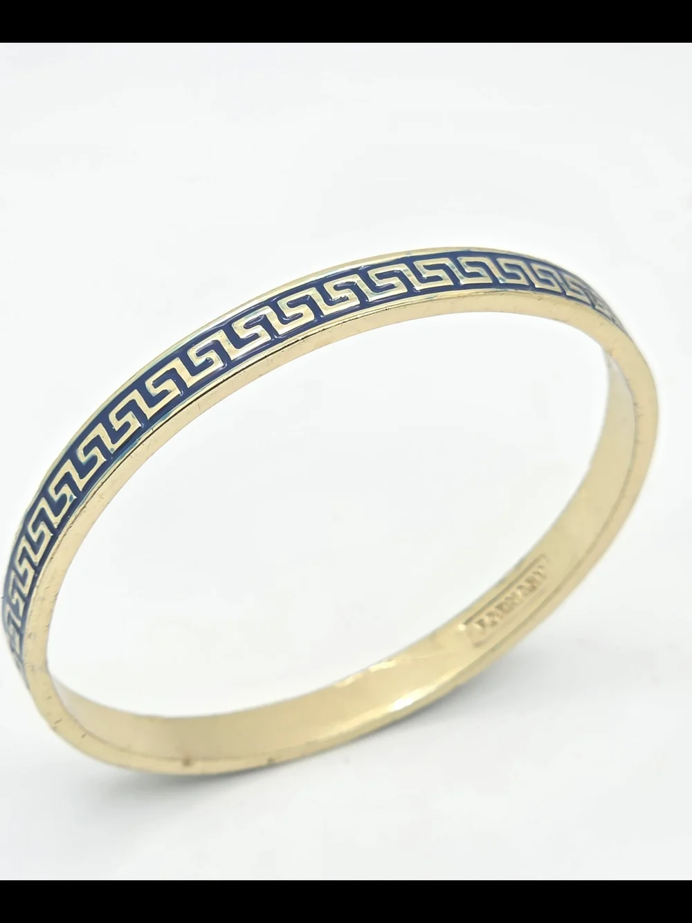 Fornash Enamel Greek Key Bangle - Navy Blue & Gold Tone